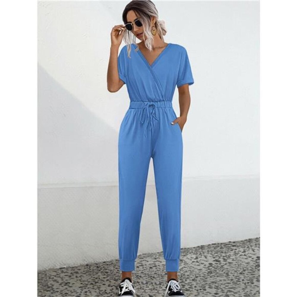 Drawstring Waist Short Sleeve Jumpsuit